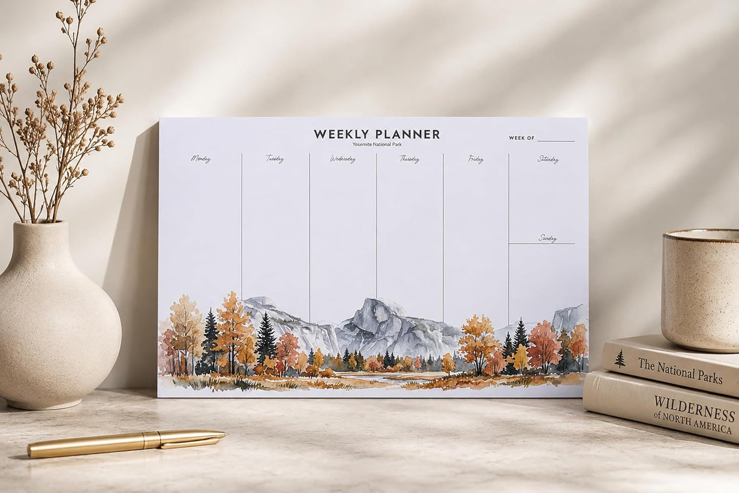 Weekly Planner Tear-Off Pad 8.5" x 5.5" – Landscape Weekly Desk Planner – 52 National Parks Designs – 52 Sheets – 100 GSM Paper – Undated Minimalist Organizer