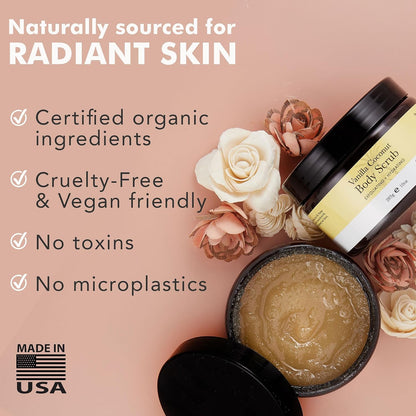 Peppermint Tea Tree Organic Body Scrub - USA Made Sugar Scrub with Natural Ingredients, Moisturizing Body & Foot Exfoliator for Dry and Sensitive Skin, Removes Dead Skin Cells & Reduces Ingrown Hair