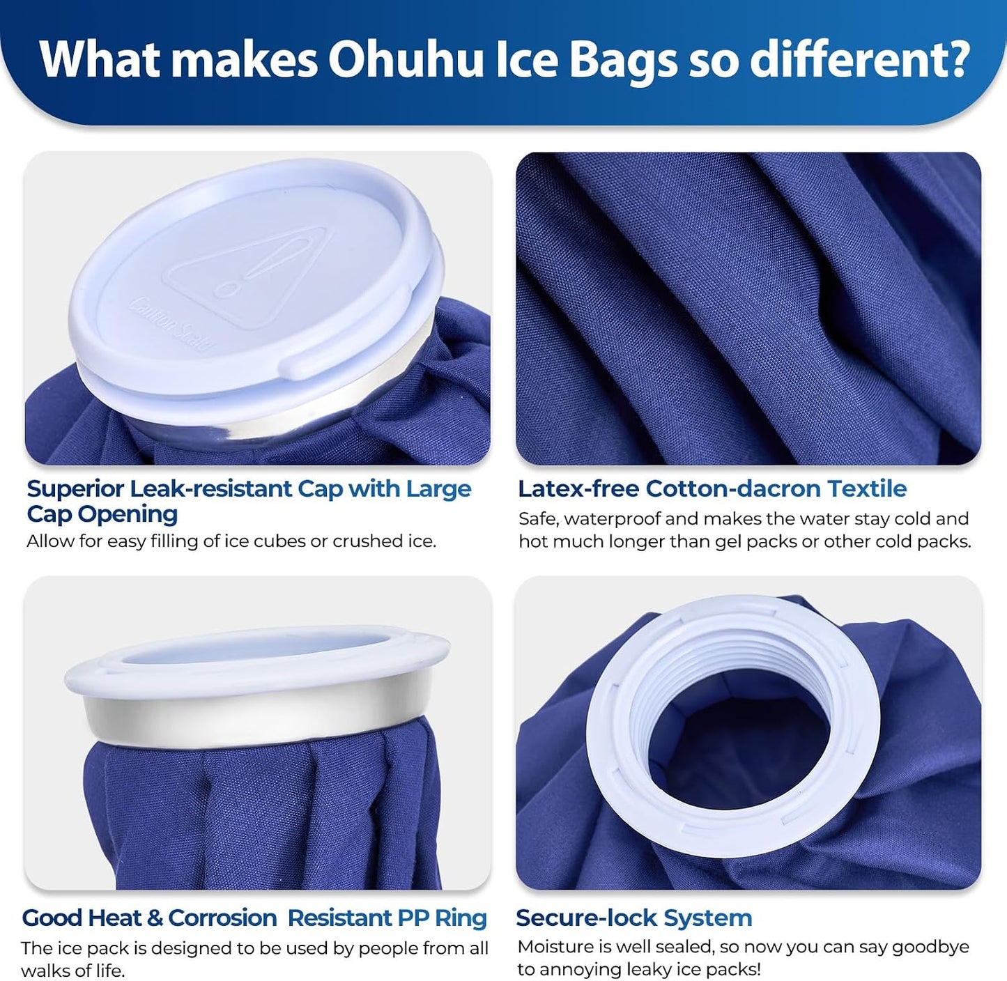 Ice Bags for Injuries Reusable: Ohuhu 3 Packs Ice Cold Packs with Wrap Ice Bag Hot Water Hot & Cold Therapy Pain Relief for Knee Leg Injury No-Leak Waterproof Ice Bags 3 Sizes 6"/9"/11", Blue