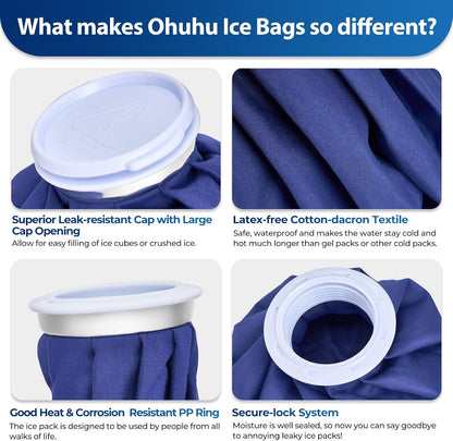 Ice Bags for Injuries Reusable: Ohuhu 3 Packs Ice Cold Packs with Wrap Ice Bag Hot Water Hot & Cold Therapy Pain Relief for Knee Leg Injury No-Leak Waterproof Ice Bags 3 Sizes 6"/9"/11", Blue