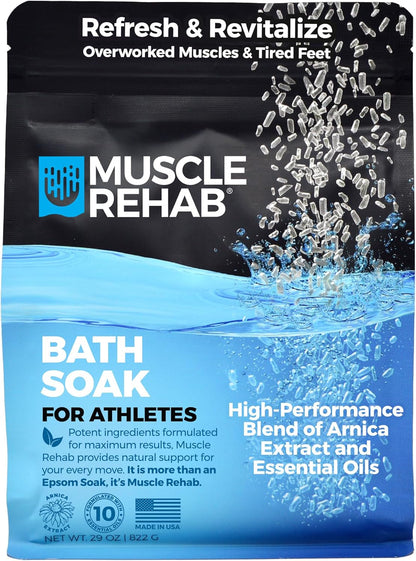 Muscle Rehab Epsom Salt Bath Soak 29 oz with Arnica - Fast-Dissolving Bath Salts for Muscle Relief and Recovery - Cooling Formula - Made in USA
