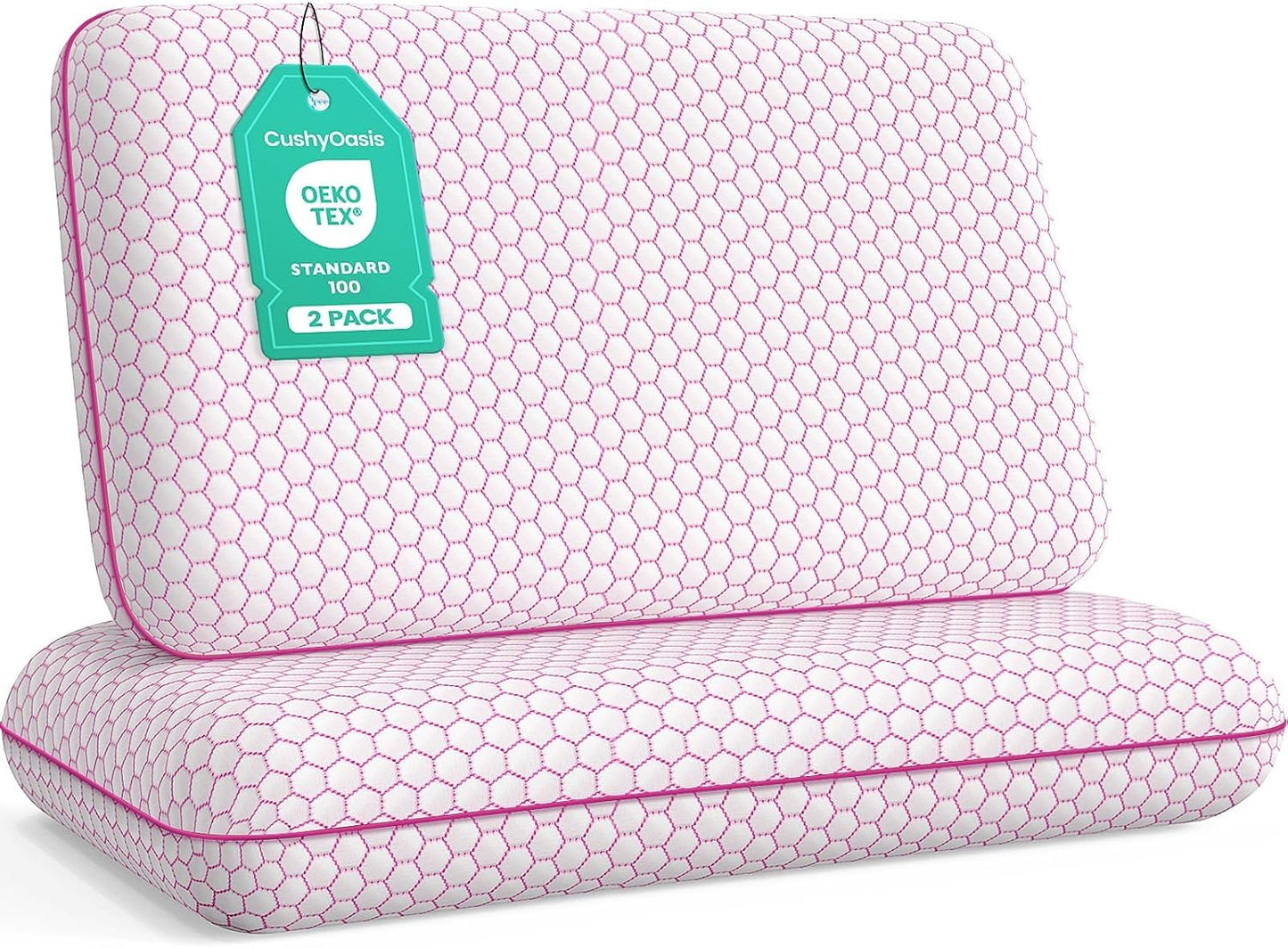CushyOasis Memory Foam Pillows for Side, Back and Stomach Sleepers, Set of 2, Bed Pillow with Washable Cover and Breathable Mesh, Bed Pillow for Sleeping (Blue，Standard Size)
