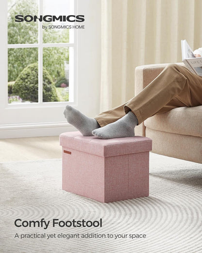 SONGMICS Mazie Collection - Small Folding Storage Ottoman, Foot Rest Stool, 12.2 x 16.1 x 12.2 Inches, 286 lb Load Capacity, for Living Room, Bedroom, Home Office, Dorm, Dark Gray ULSF102G01
