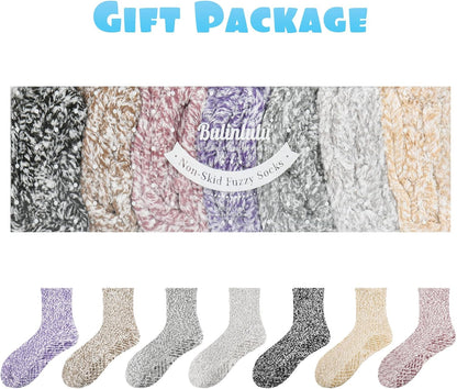 Bulinlulu Fuzzy Socks with Grips Plush Sleep Cozy Winter Soft Hospital Fluffy Socks for Womens Mens Gifts