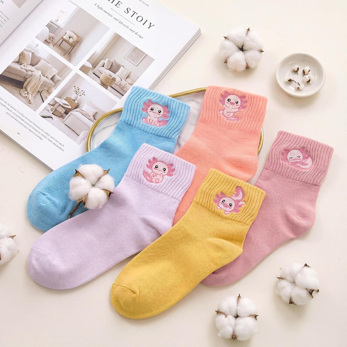 Eurzom 10 Pairs Socks Womens Crew Elastic Ankle Length Cotton Socks Aesthetic Cute Lightweight Low Cut Gifts for Women - Colors A