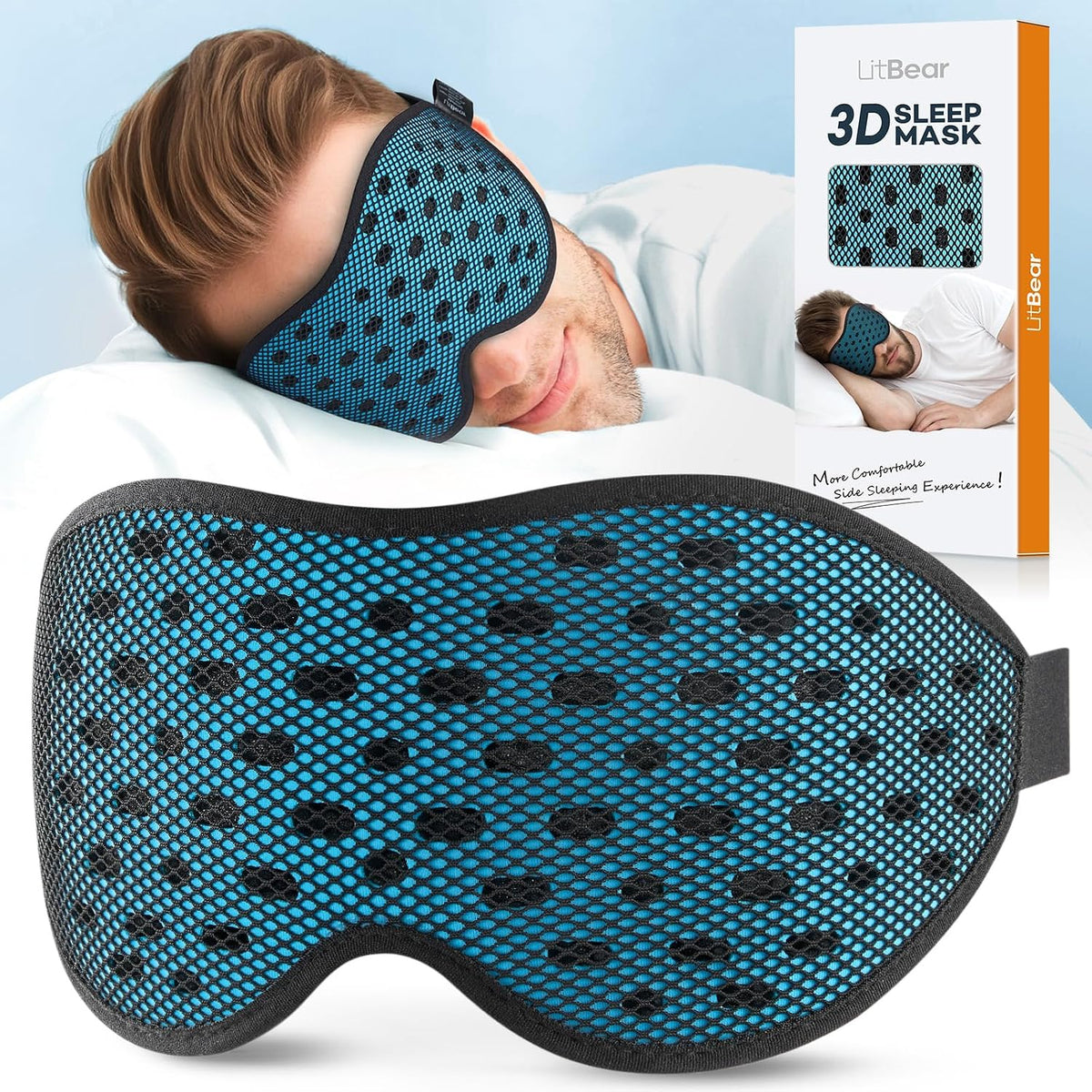 LitBear Breathable Sleep Mask, 3D Eye Mask Sleep for Side Sleeper Women Men