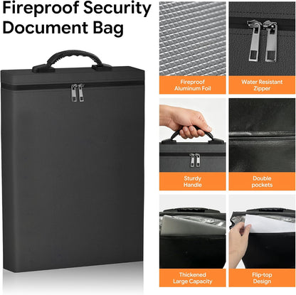 Fireproof Document Bag, Upgrade 6400℉Material Fireproof Money Bag with 2 Pockets, 12 Layer Heat Insulated, Fireproof Envelope Pouch for Important Documents, Files, Cash and A4 paper