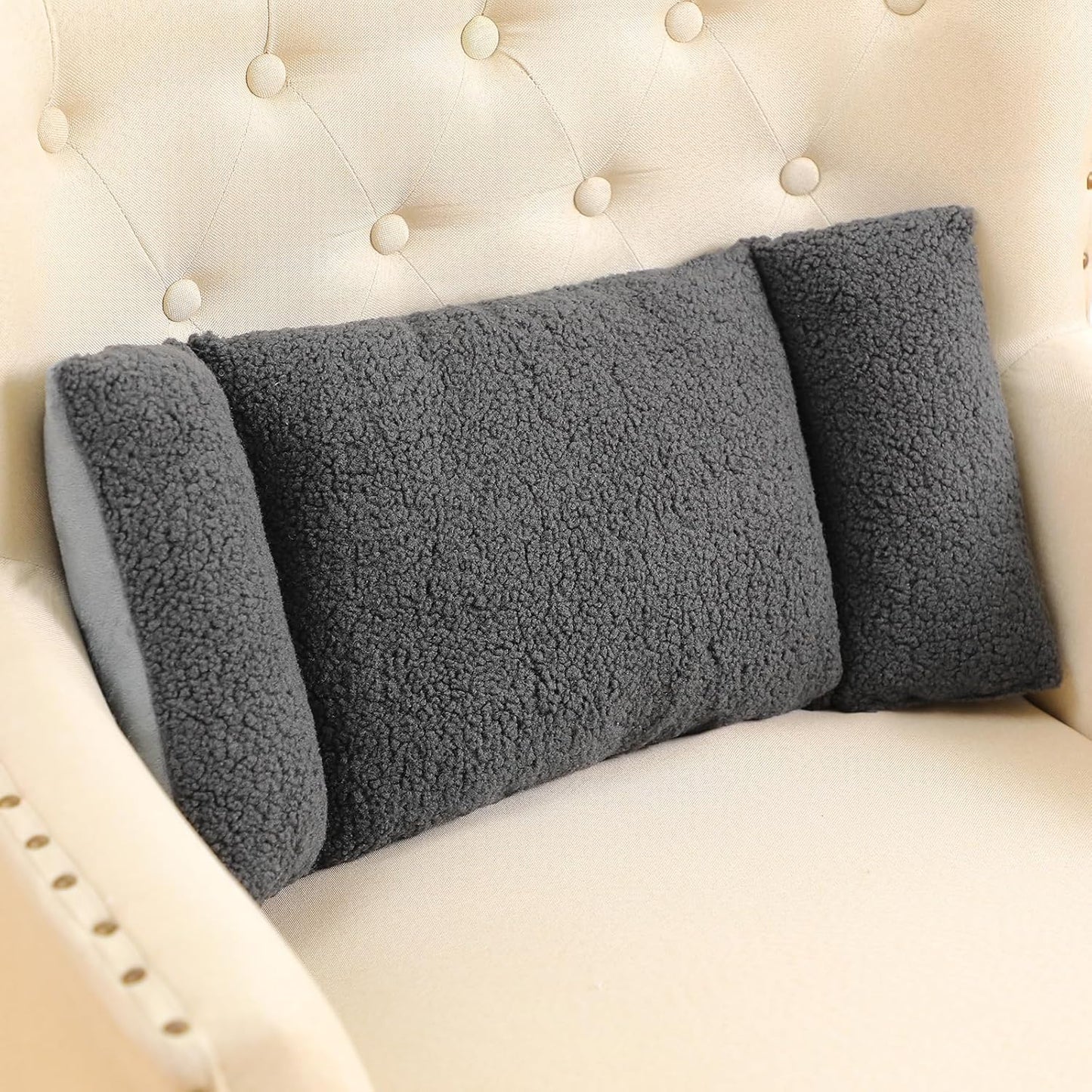 Queekay Fleece Lumbar Support Pillow 3 Section Back Pillow Office Chair for Back Support Comfortable Lumbar Cushion for Car Seat Pain Relief Sofa Rest(Gray)
