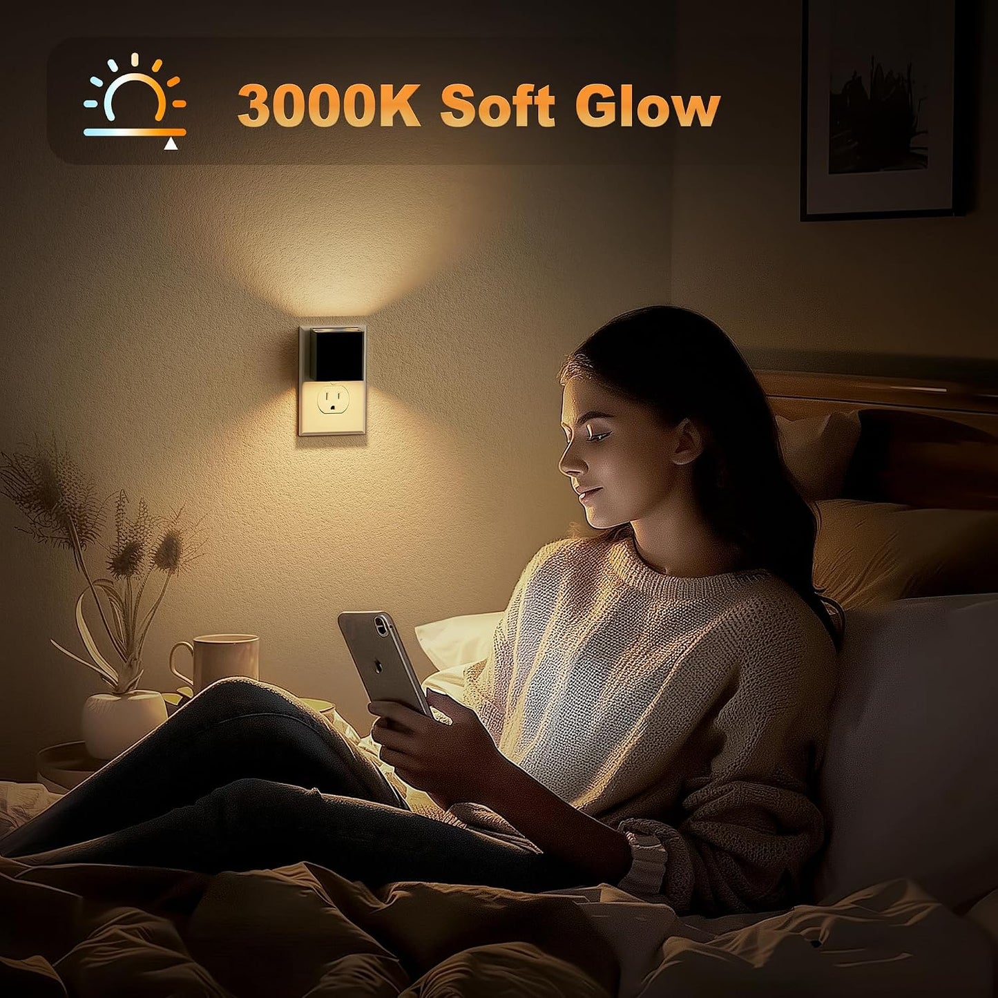JandCase Night Light, Modern Night Lights Plug into Wall,2 Pack Dusk to Dawn Sensor Nightlight, Amber Brightness Adjustable Nightlight for Kids Bathroom Hallway Kitchen Bedroom Decor