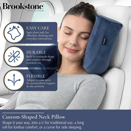 Brookstone Free Form Travel Pillow - Lightweight Flexible Memory Foam Travel Neck Pillow for Sleeping, Car, Airplane & Travel Support, Blue