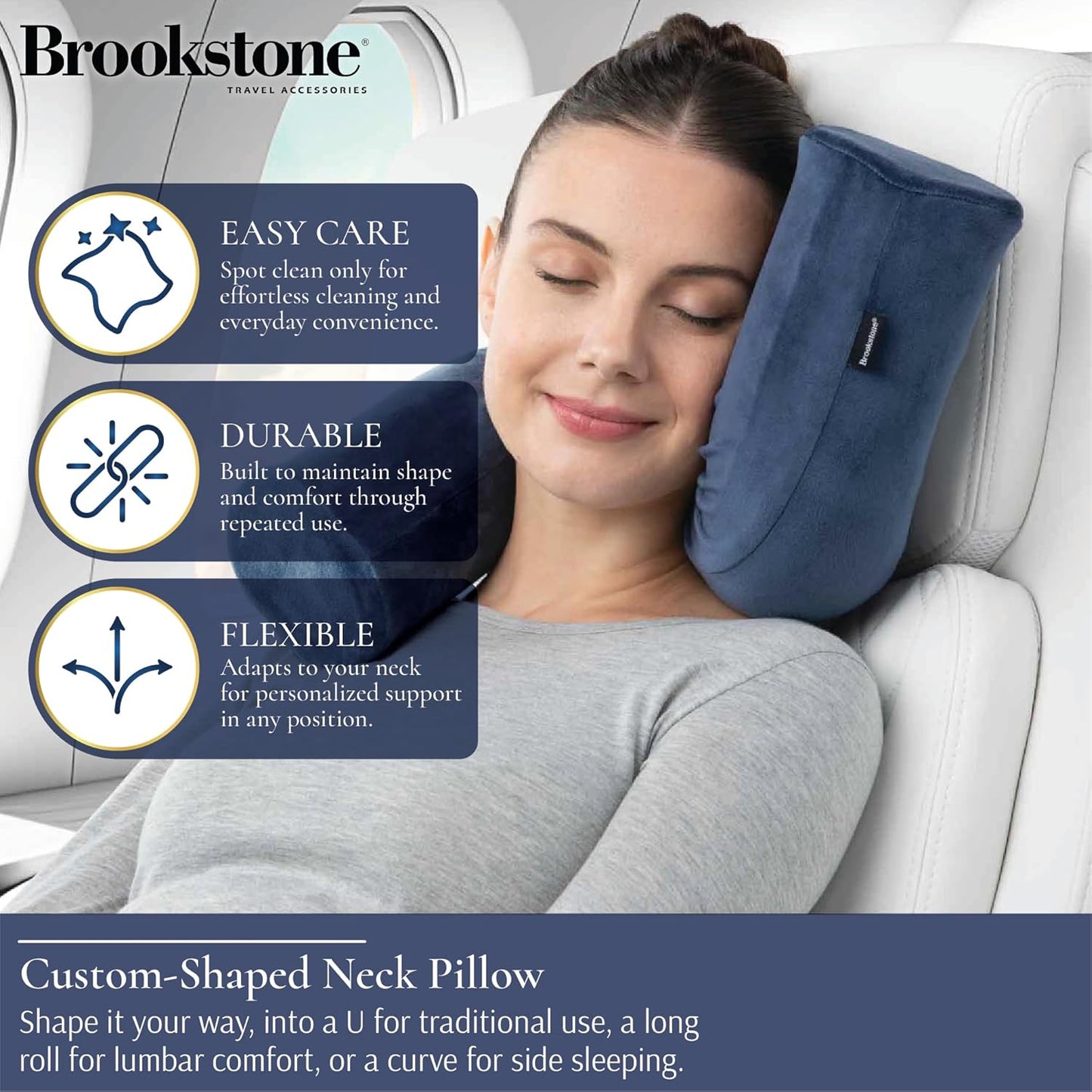 Brookstone Free Form Travel Pillow Lightweight Flexible Memory Foam Pillow