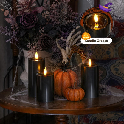 Yeelida Outdoor 4pcs Flameless Waterproof Candles with Handy Remote Control, Cycle Timer Battery Operated Candle Grease Effect LED Flickering Pillar Plastic Long Lasting (Ivory, 3" x4" 5" 6" 7")
