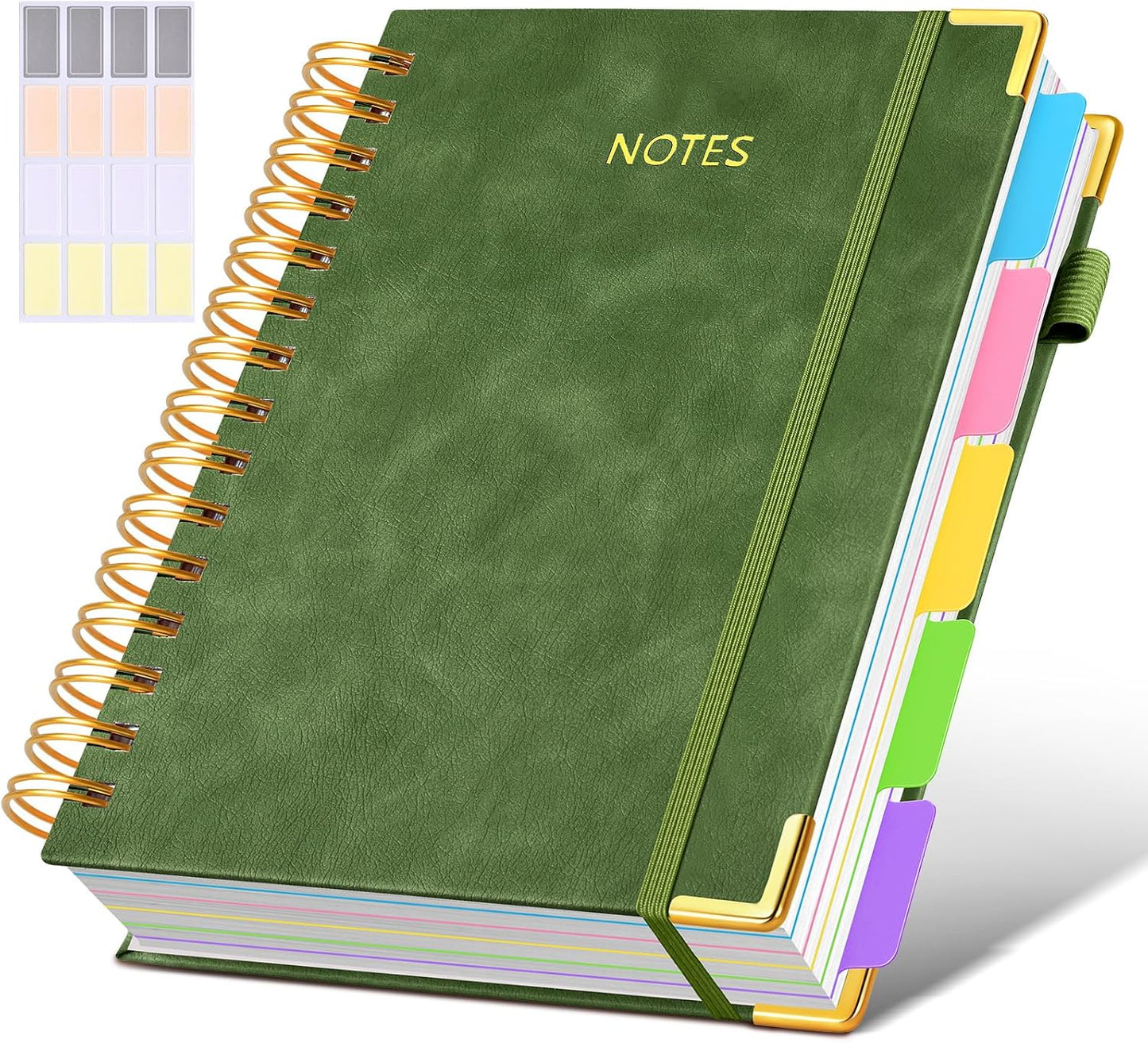 Hardcover Spiral Notebook journal with Removable Dividers Tabs, 300 Pages Leather 5 Subject Notebook College Ruled, 8"x10" Large B5 Notebooks for Work School Note taking, Lined Journal for Women,Black