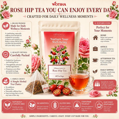 WOTIHA Rosehip Herbal Tea Bags, Caffeine-Free, 60 Count