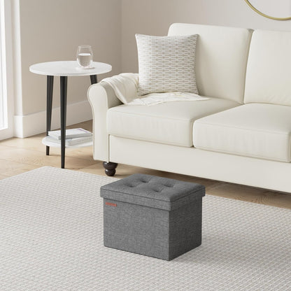 SONGMICS Mazie Collection - Small Folding Storage Ottoman, Foot Rest Stool, 12.2 x 16.1 x 12.2 Inches, 286 lb Load Capacity, for Living Room, Bedroom, Home Office, Dorm, Dark Gray ULSF102G01