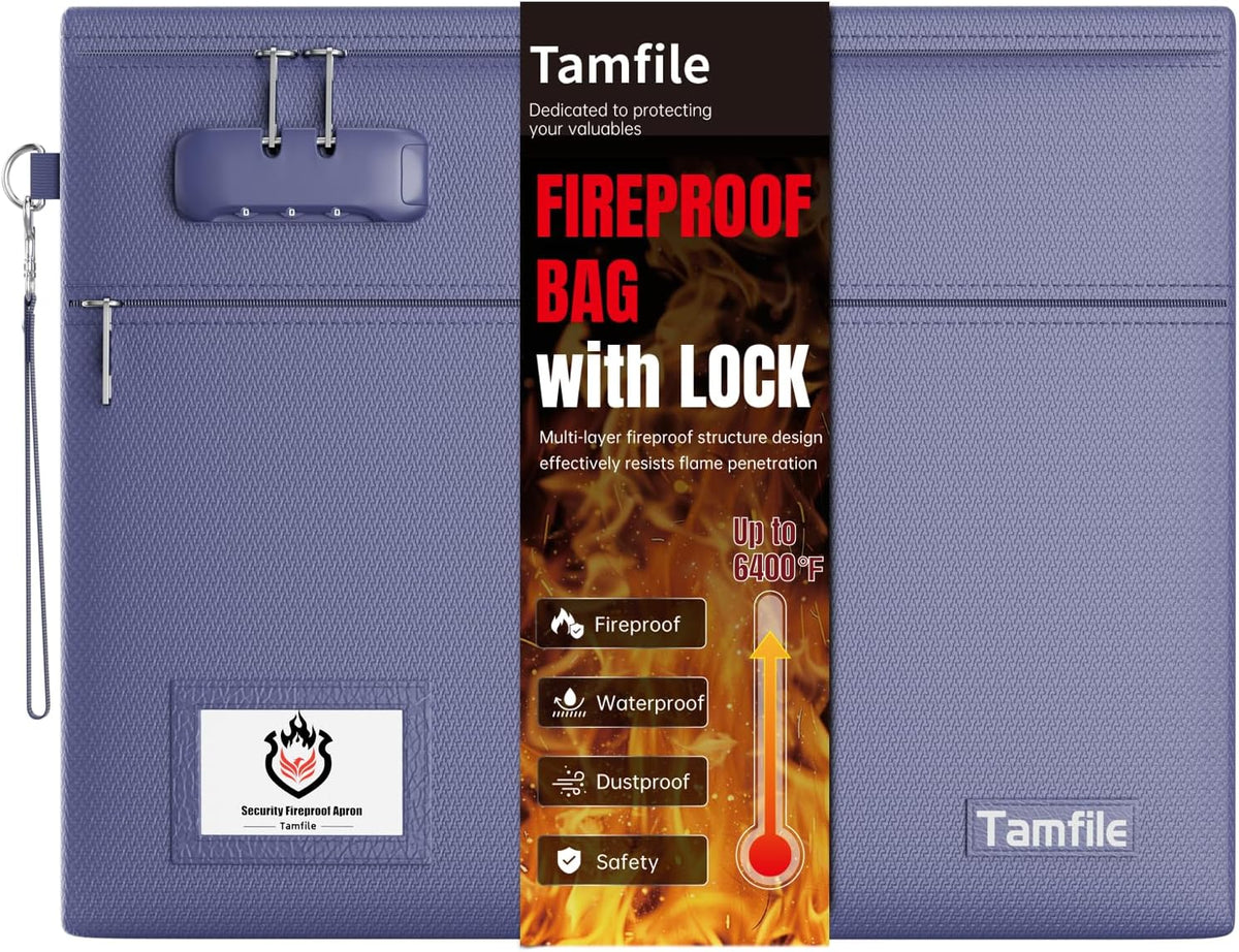 Tamfile Fireproof Document Bag with Lock,15x12 inch Heat Resistant Cash Bag