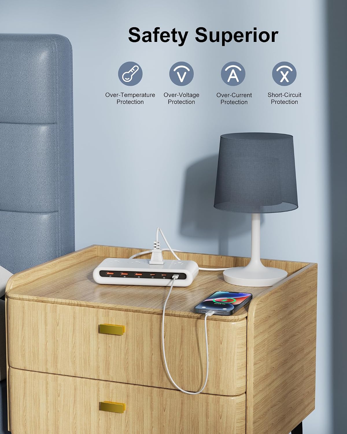 Power Strip with USB Port - 4AC & 6 USB(3USB C), Outlet Extender 5FT