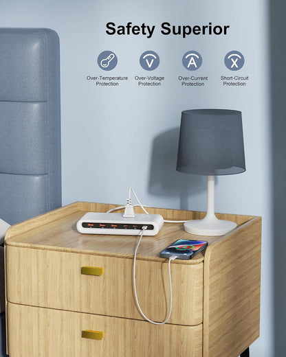 Power Strip with USB Port - 4AC & 6 USB(3USB C), Outlet Extender 5FT