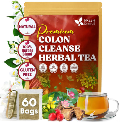 FreshDrinkUS, Premium Colon Cleanse Tea, 60 Count, Caffeine Free, Vegan