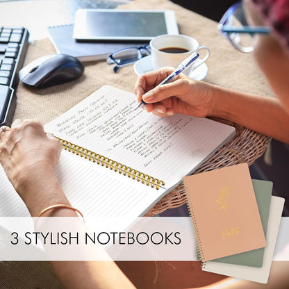 ZICOTO Aesthetic Spiral Notebook Set of 3 For Women - Cute College Ruled 8x6 Journal/Notebook with Large Pockets And Lined Pages - Perfect Supplies to Stay Organized at Work or School