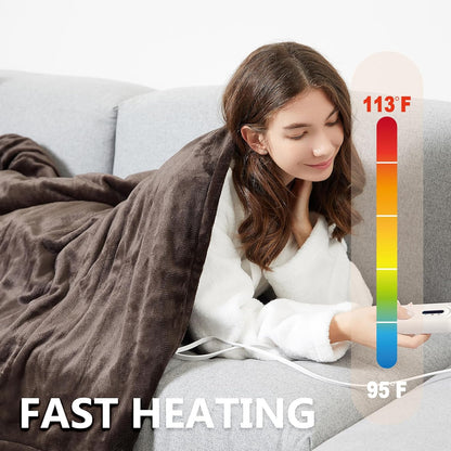Tefici Heated Blanket Throw 50"x60", Ultra Soft 2-Layer Flannel Electric Blanket, for Home Office Sofa,3 Heat Settings, 4H Auto Off, ETL FCC Certified, Overheat Protection, Machine Washable, Camel