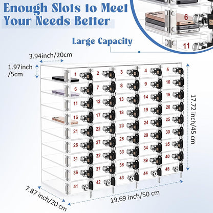 Layhit 20 Slots Cell Phone Locker Box for Classroom Clear Acrylic Cell Phone Storage Cabinet Bin with Door Locks for Classroom School Students Office Factory Employees