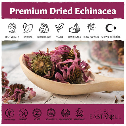 Eastanbul Echinacea Purpurea, Dried Echinacea Flowers & Leaves, 4.2oz