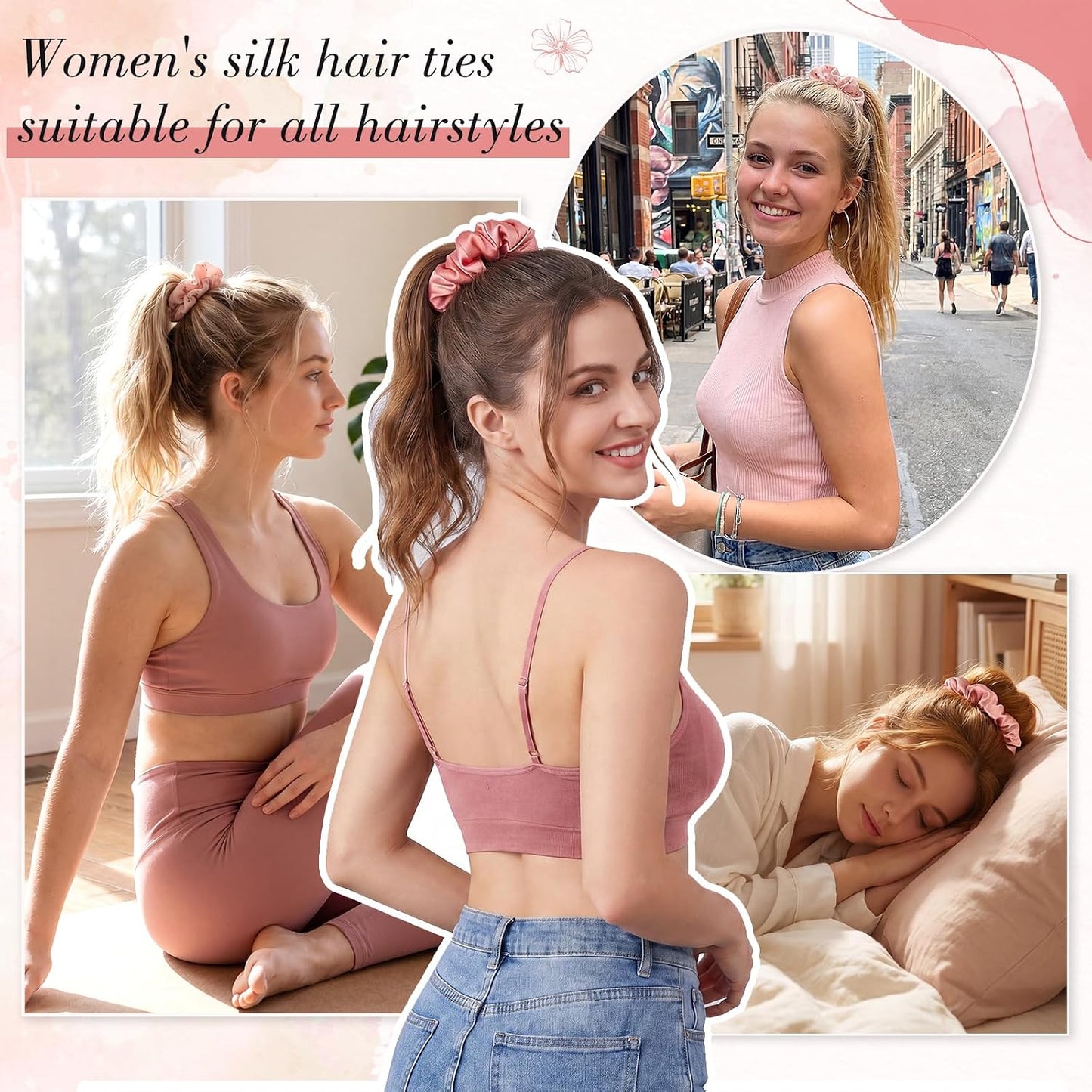 4 Pack 100% Mulberry Silk Scrunchies for Hair Sleep, No Damag Frizz Control Stylish Silk Hair Scrunchies Small Gifts for Women
