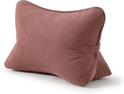 Pat. Pend. Corduroy Lumbar Support Back Pillow for Watching TV, Reading & Gaming, Ergonomic Triangle Support Cushion for Sofa, Armchair & Bed Sitting, Removable Washable Cover, Beige Gray