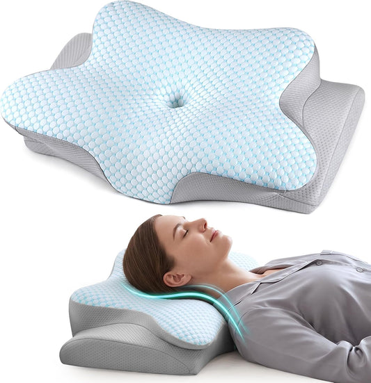 Cervical Neck Pillow for Pain Relief - Ergonomic Side Sleeper Pillow for Neck Support, Cooling Memory Foam Pillows, Contour Pillow Orthopedic Bed Pillow for Back Stomach Sleepers (Dark Grey)