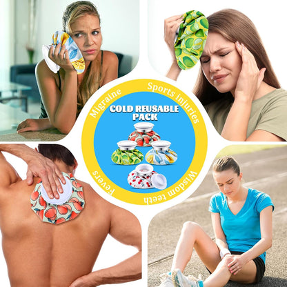 Honoson 4 Pack Reusable Ice Pack for Injuries, Ice Bags Hot Water Bag for Hot & Cold Pain Relief No-Leak Elastic Breathable for Muscle, Joint Pain Swelling, Sports & Home Use(Cute Fruit Style)