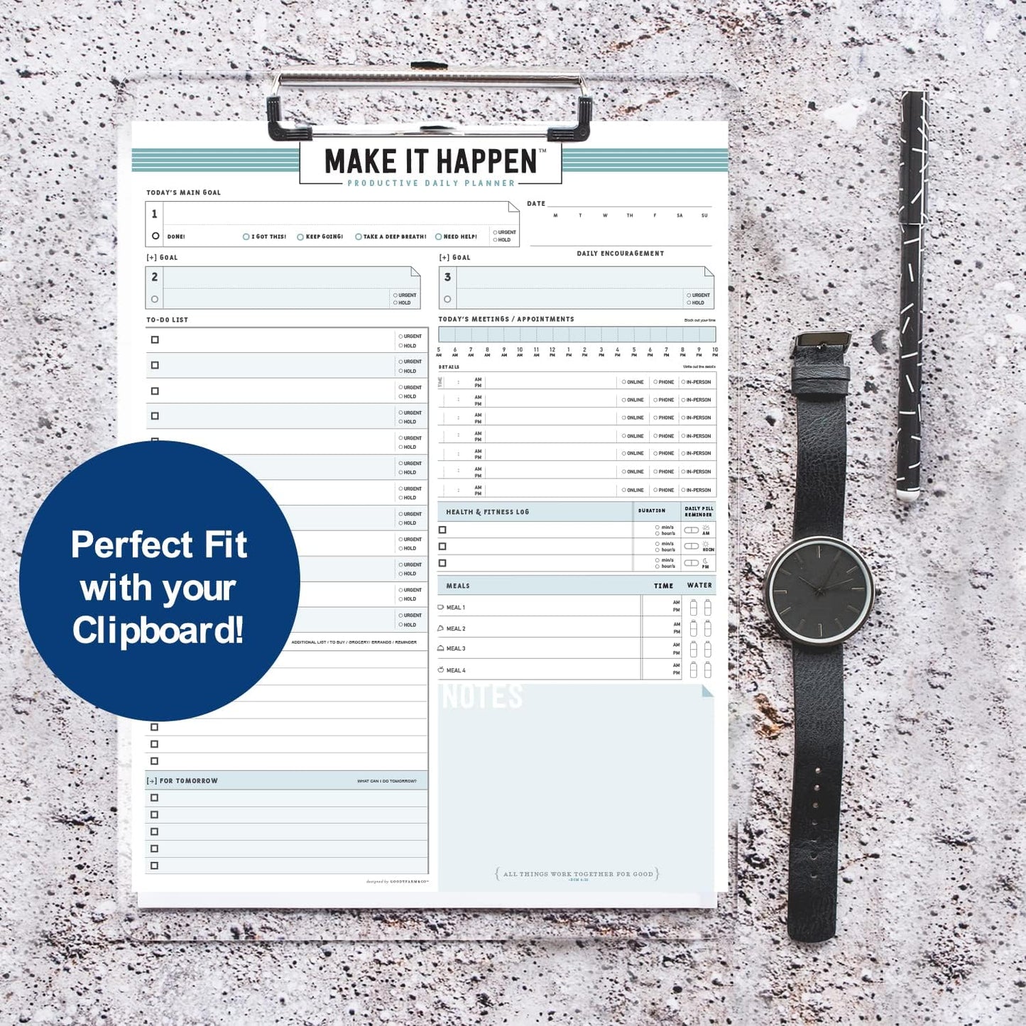Daily Notepad Planner Basic Minimal To Do Productive List Pad- 50 Tear Off Premium Pad USA (Sea Foam Blue)