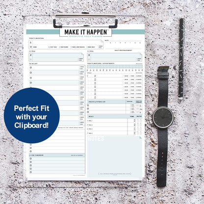 Daily Notepad Planner Basic Minimal To Do Productive List Pad- 50 Tear Off Premium Pad USA (Sea Foam Blue)