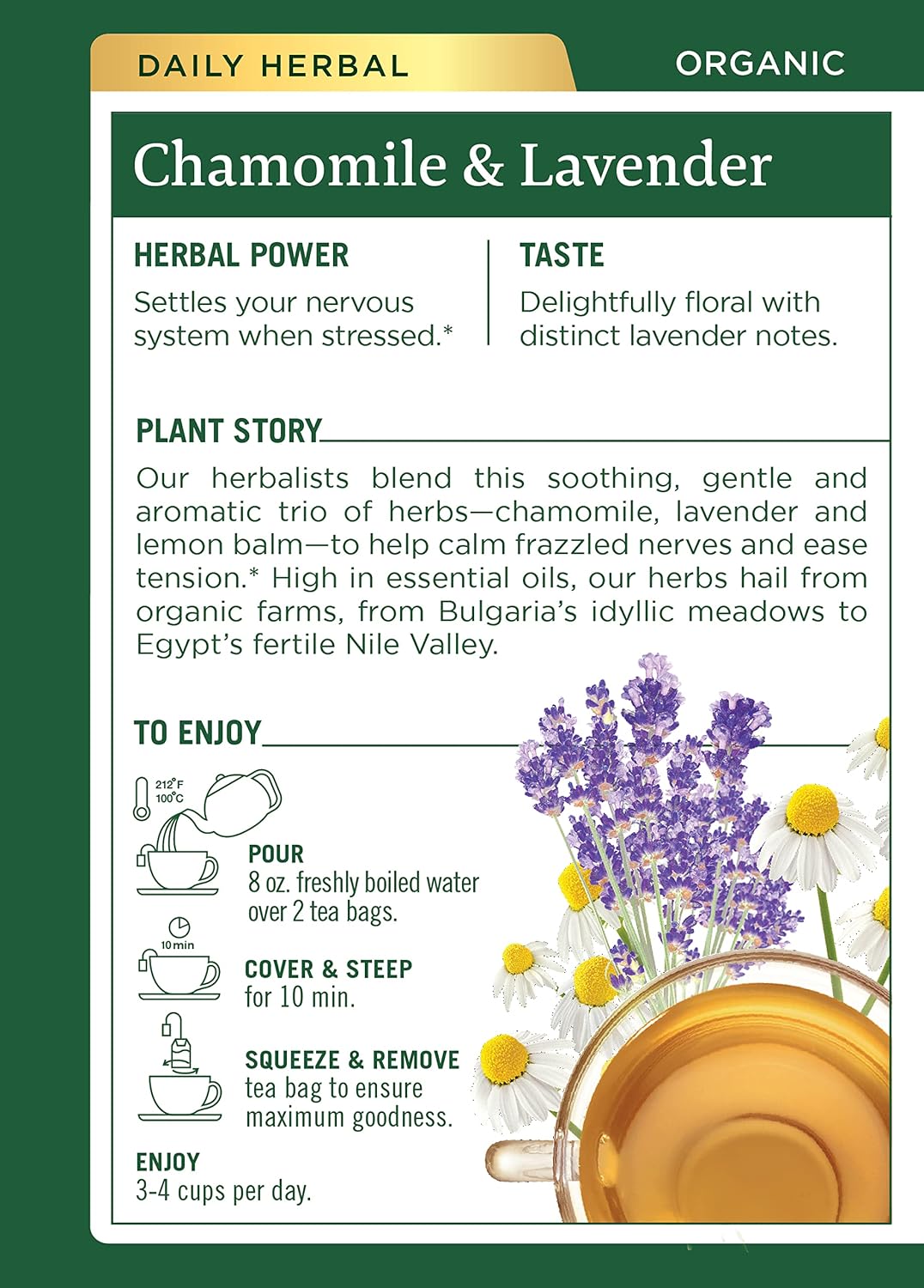 Traditional Medicinals Organic Chamomile with Lavender Herbal Tea, 16 Tea Bags (Pack of 2)