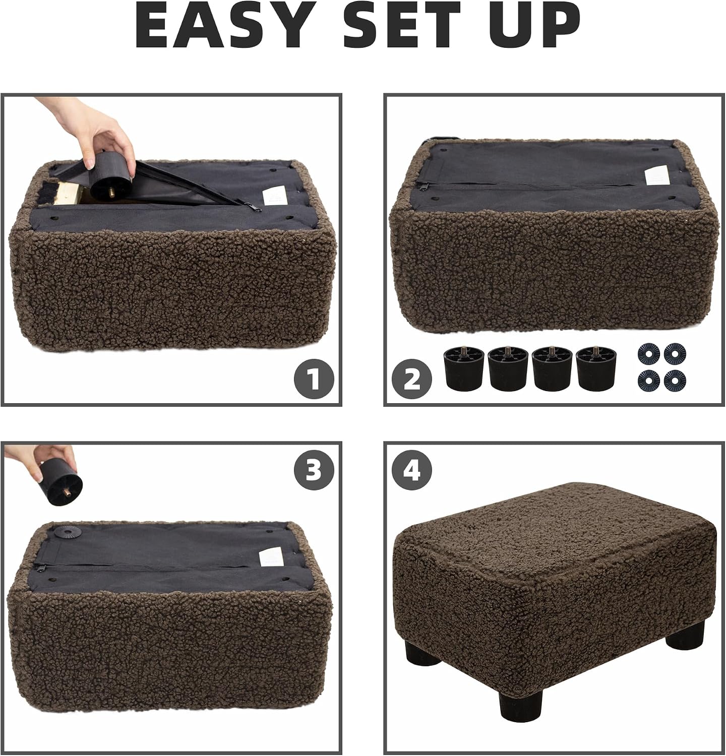 CAROLMADE Small Foot Stool Ottoman Footstool with Legs Under Desk Footrest for Living Room Bedroom and Office,Linen-Grey