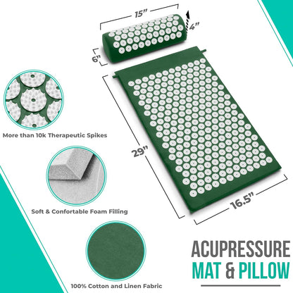 Sivan Health and Fitness Acupressure Mat and Pillow Set - Grounding Mat for Stress, Back & Neck Pain - Acupuncture Point Massage Mat for Muscle Relaxation, Sciatica, & Meditation - Includes Carry Bag