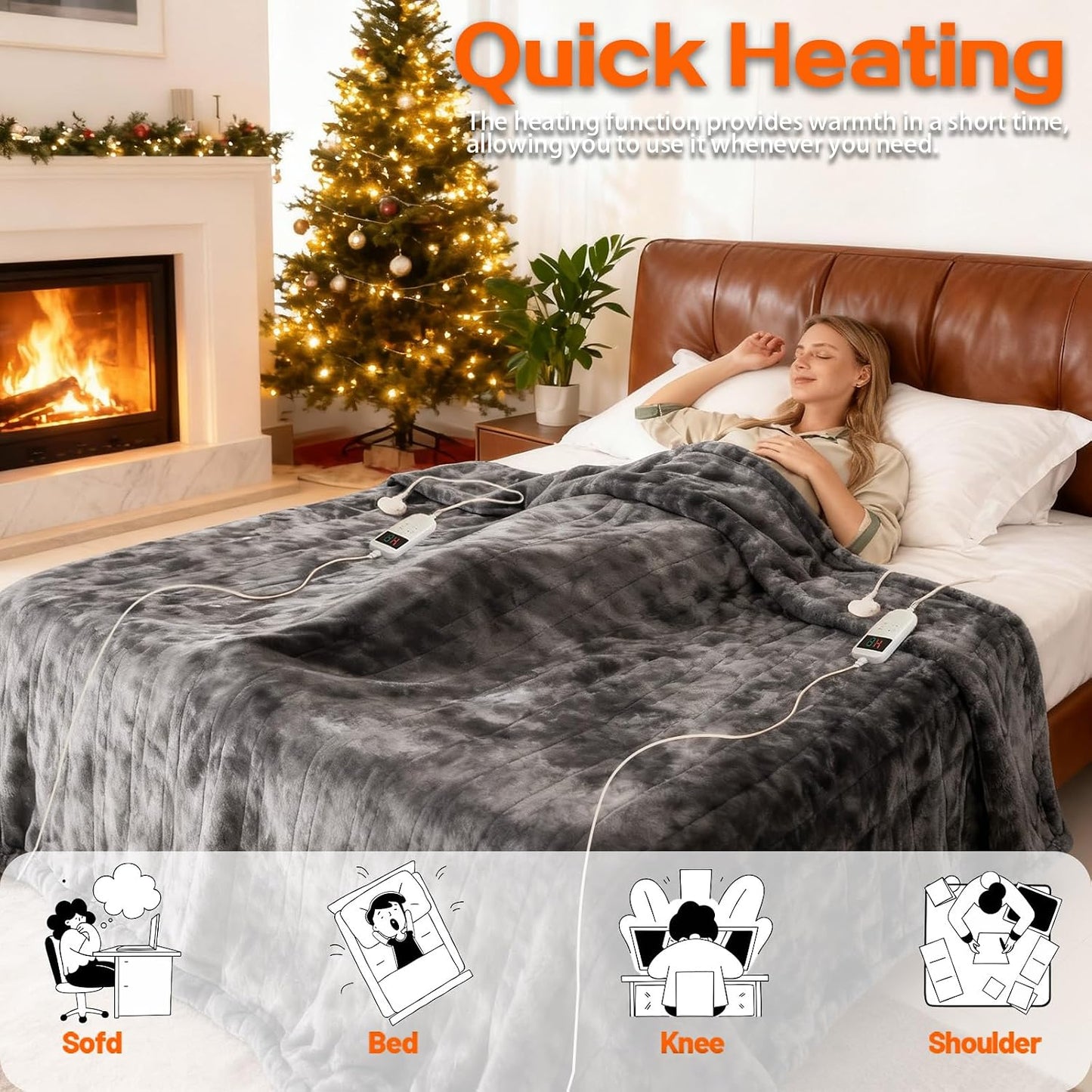 Heated Electric Blanket Throw 50''x60'' - Fast Tie-Dye Heating Blanket, Washable Heat Blanket 10 Heating Settings, 8h Timer Auto Off & Heated Protection, Soft Flannel & Sherpa Material