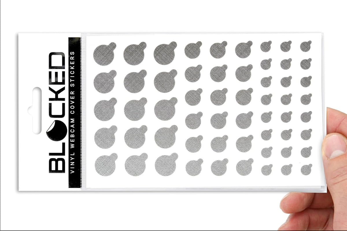 Blocked Original Vinyl Webcam Cover Stickers | Restickable & Stackable Privacy Covers | for All Camera-endable Devices | 3-Sizes | 57 Black Tabbed (Muted Matte)