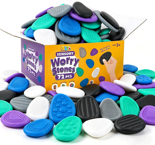 Fidget Toys Bulk for Adults: 72 Pack Sensory Worry Stones - Hard Textured Calming Stones for Stress Relief - Bulk Classroom Prizes Autism ADHD Tools - Quiet Sensory Fidget Gifts for Adults Teens