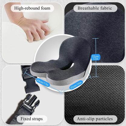 Car Seat Cushion, Memory Foam Driving Cushion with Adjustable Strap, Ergonomic Pad for Car & Semi Truck, Office Chair Cushion for Sciatica & Lower Back Pain Relief, Dark Gray