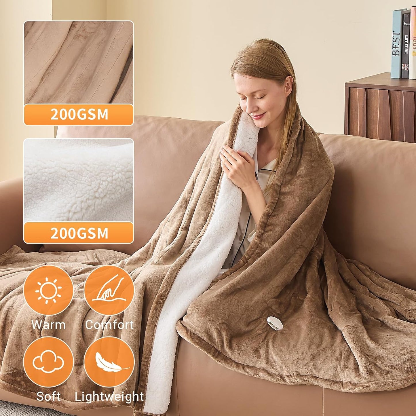 Electric Heated Blanket Throw Size 50''x60''-Control Heating Blanket, Soft & Warm Flannel 10-Level Temperature Control, 8 Hours Auto Off, Rapid Heating & Overheat Protection