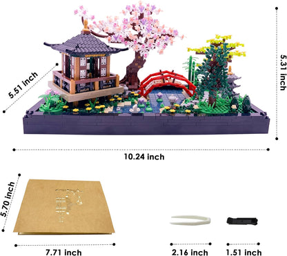 Micro Building Blocks Sets，Chinese Zen Garden Architecture and Cherry Blossom Bonsai Tree Building Toys for Adults，Japanese Sakura House Model，Creative Mini Bricks Gift for Kids 14+，2280 PCS