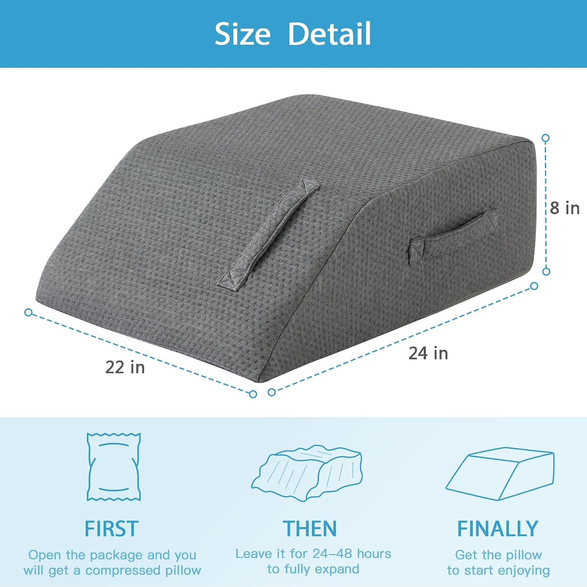MEGCXIT Leg Pillow Elevation Blood Circulation, Leg Wedge for Elevation for Swelling, Leg Elevating Pillow for After Surgery, Memory Foam Foot Knee Pillow for Back Sleeping 23.6×16.8×8 Inch White/Grey