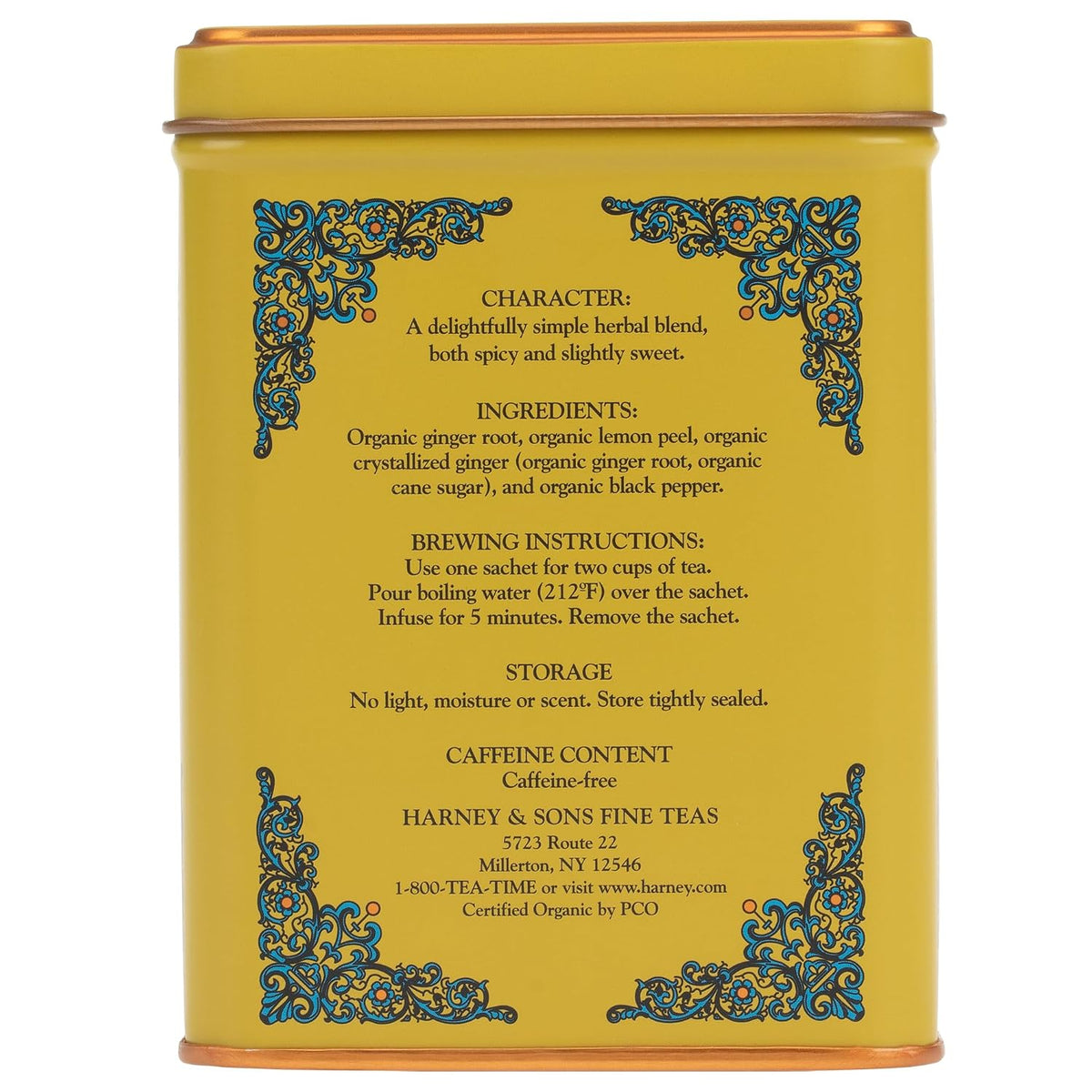 Harney & Sons HT Organic Ginger Lemon Herbal Tea, 20 Sachets in Tin