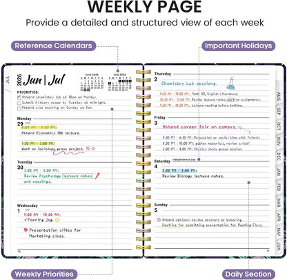 Planner 2026-2027, Academic Monthly and Weekly Calendar Planner for Women, July 2026 - June 2027, Hardcover Pretty Agenda Planner Book with Tabs, Spiral Daily Organizer for School Office Home Supplies, 6.3" x 8.5" - Blue Floral