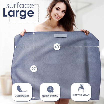 SimpleField Large Microfiber Hair Towel Wrap (27x40 Inches) for Women, Anti-Frizz Flat Rectangle Drying Towel with Full Hair Coverage Design, Elastic Band for Long, Curly and Thick Hair (Beige)