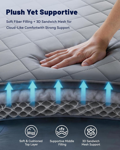 Cooling Mattress Pad for Hot Sleepers Noiseless Mattress Protector Bed Cooling Pad 3X Breathable Mattress Topper Q-Max 0.45 Cool Touch, 3D Mesh Deep Pocket Bed Cooling Cover Grey Full