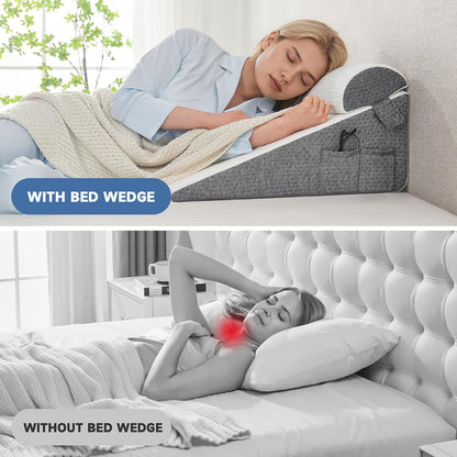 Yojoker Wedge Pillow for Sleeping - 12 Inch Bed Wedge for Headboard Triangle Pillow, Memory Foam Wedges for Acid Reflux, GERD, Snoring, Post Surgery Back Pain Relief, Leg Elevation, Washable Cover