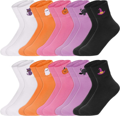 Eurzom 10 Pairs Socks Womens Crew Elastic Ankle Length Cotton Socks Aesthetic Cute Lightweight Low Cut Gifts for Women - Colors A