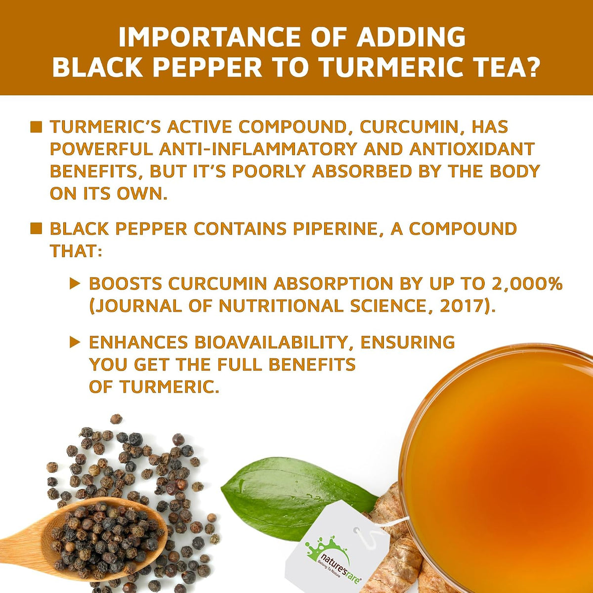 Pure Ceylon Turmeric Brew - 100% Organic Ceylon Turmeric + Black Pepper Tea Bags (40 Sachets - pack of 2 – 20 COUNT PER BOX)